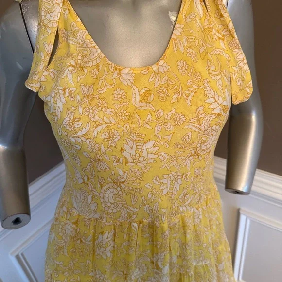 FREE PEOPLE Floral Yellow Maxi Tiered Sundress Sz Small - Picture 3 of 6